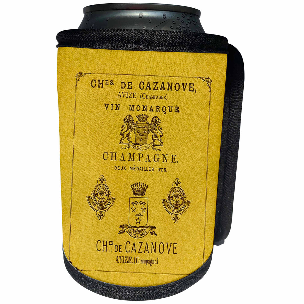 3dRose Russ Billington Designs - Stylish Old French Champagne Label - Can Cooler Bottle Wrap (cc_238753)