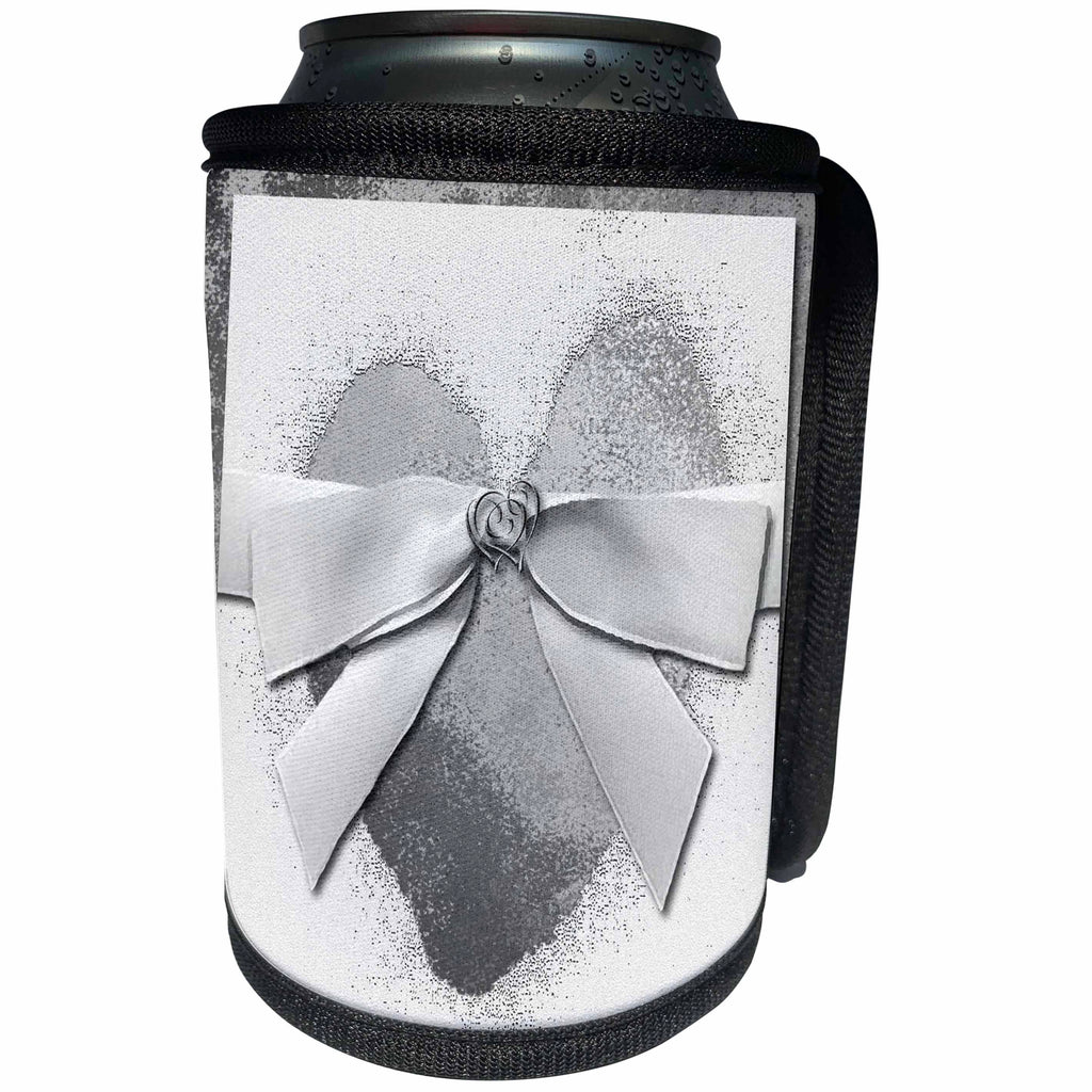 3dRose Beverly Turner Heart Design - Silver Hearts on Silver Heart with Bow - Can Cooler Bottle Wrap (cc_23877)