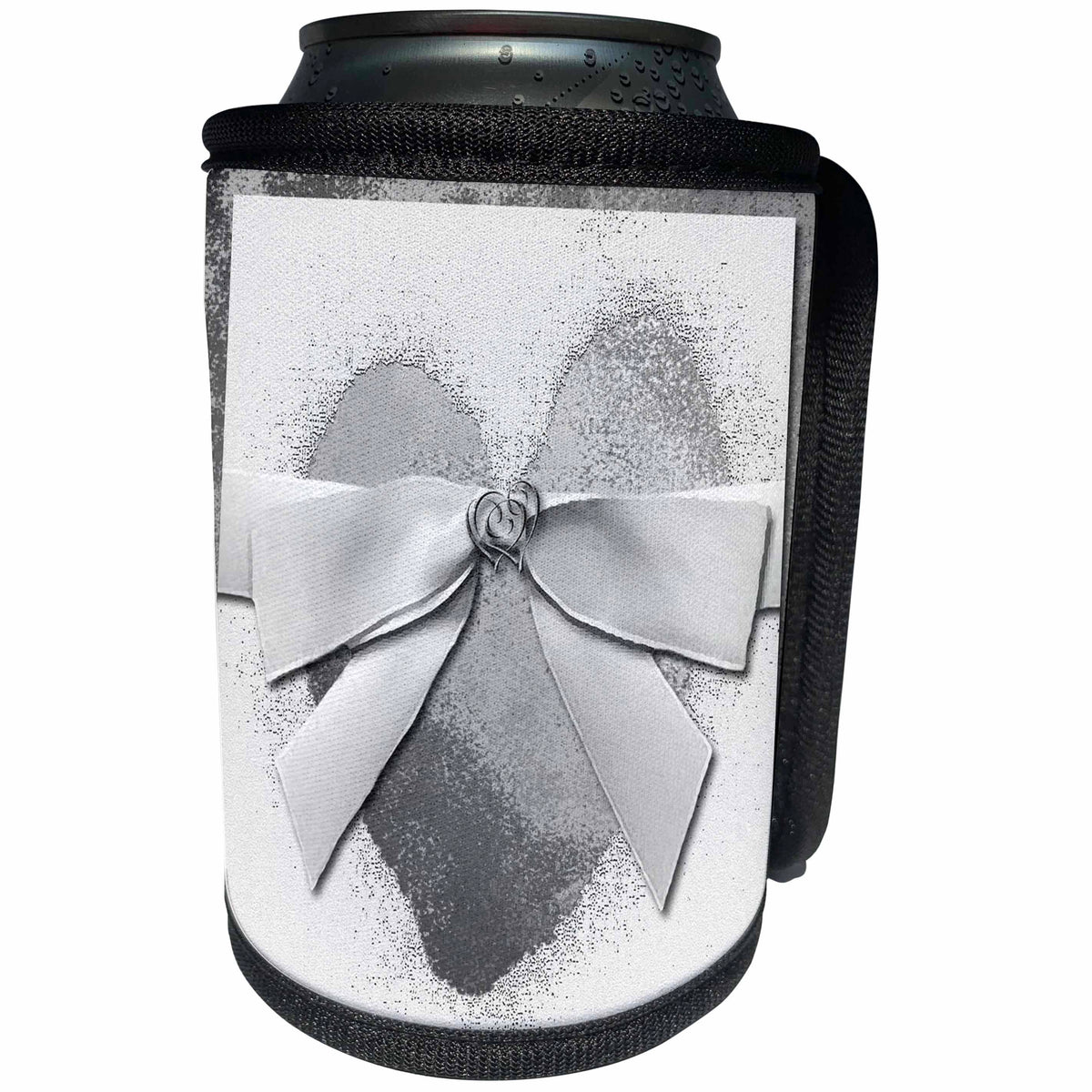 3dRose Beverly Turner Heart Design - Silver Hearts on Silver Heart with Bow - Can Cooler Bottle Wrap (cc_23877)