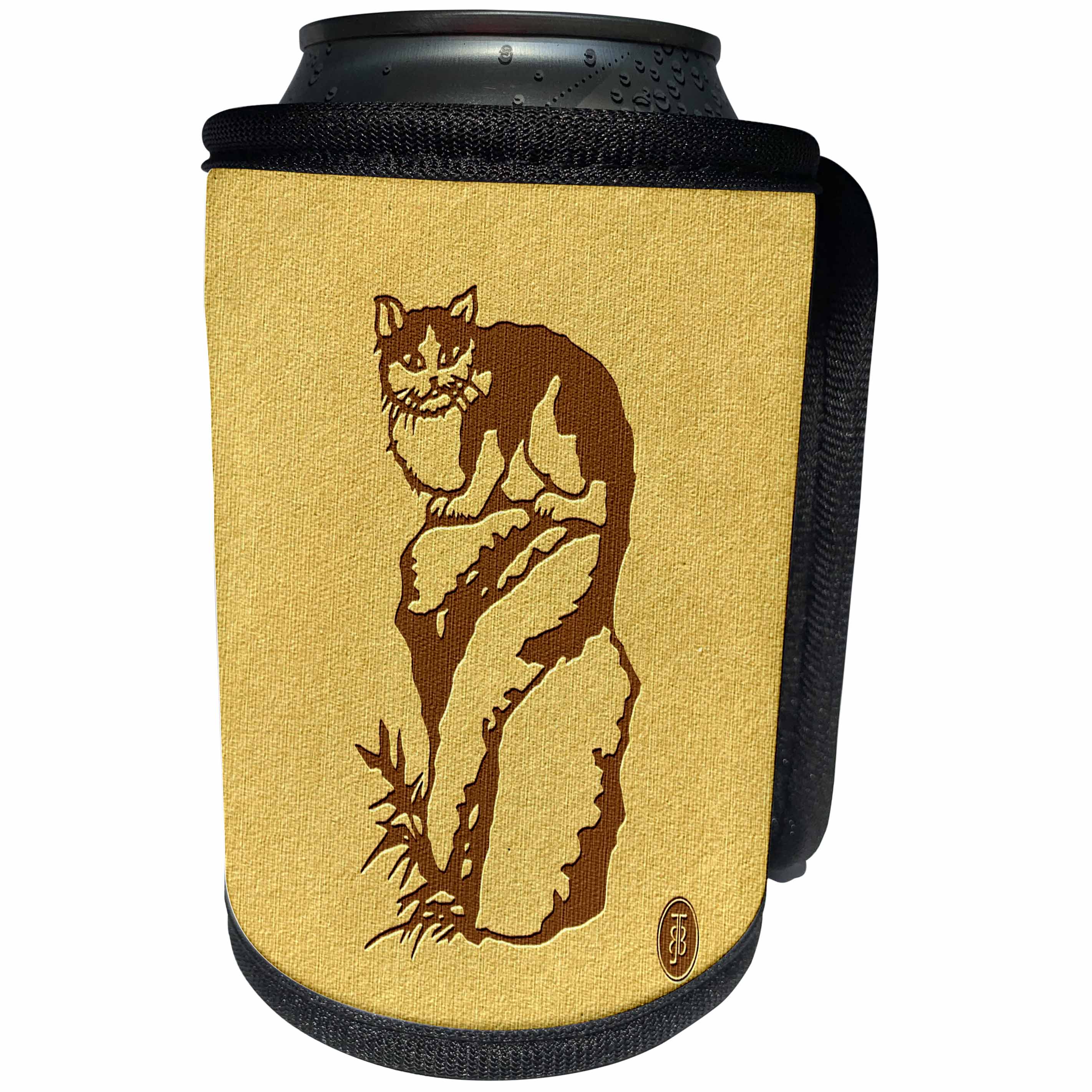 3dRose Russ Billington- Beautiful China Series - Cat Sitting Up on a Stack of Rocks - Can Cooler Bottle Wrap (cc_238773)