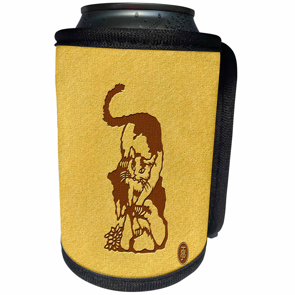3dRose Russ Billington- Beautiful China Series - Cat Stretching and Sharpening Claws on a Rock - Can Cooler Bottle Wrap (cc_238775)