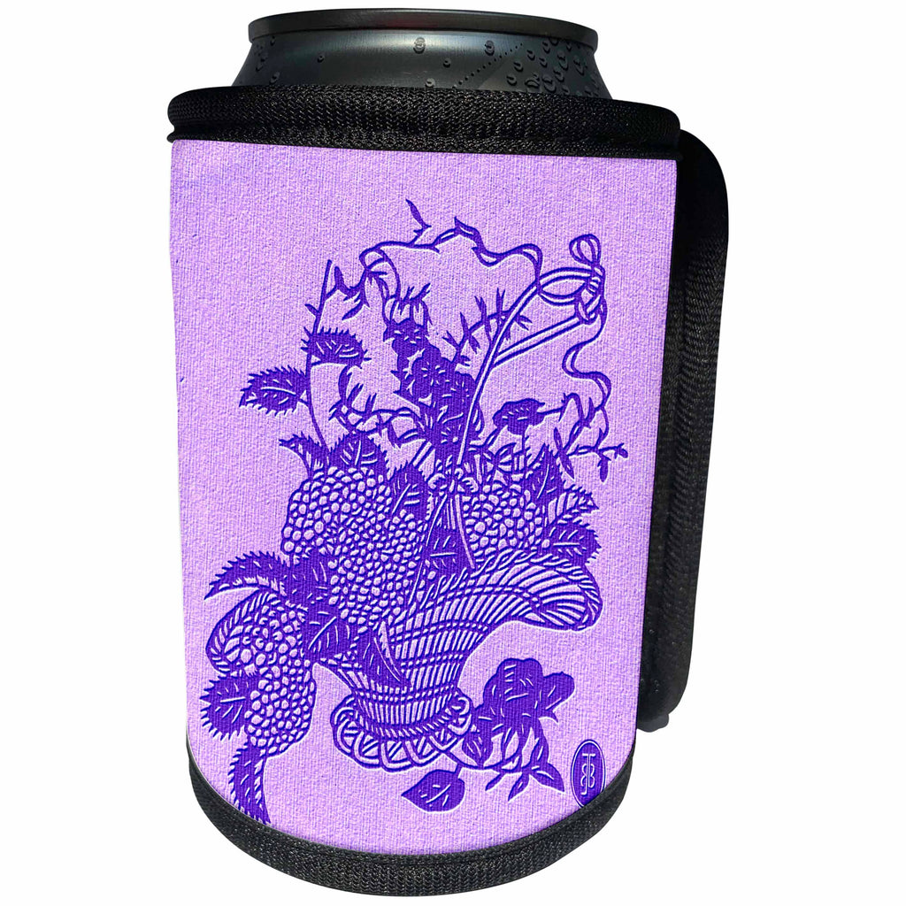 3dRose Russ Billington- Beautiful China Series - Basket of Flowers Design in Violet - Can Cooler Bottle Wrap (cc_238784)