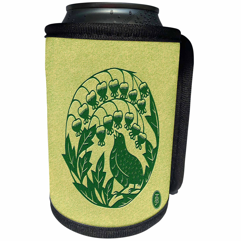 3dRose Russ Billington- Beautiful China Series - Chinese Quail with Flowers in Circular Motif - Can Cooler Bottle Wrap (cc_238790)