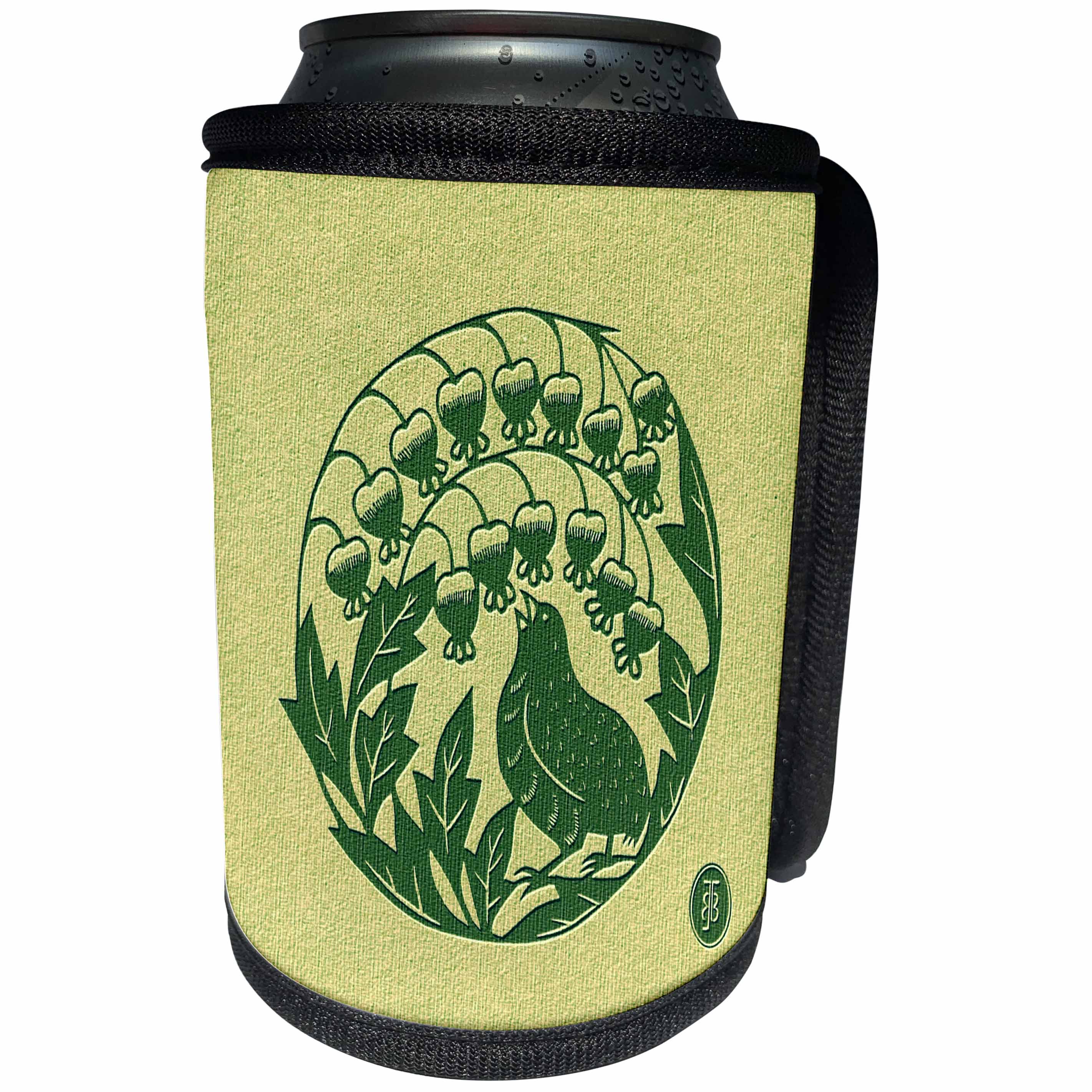 3dRose Russ Billington- Beautiful China Series - Chinese Quail with Flowers in Circular Motif - Can Cooler Bottle Wrap (cc_238790)