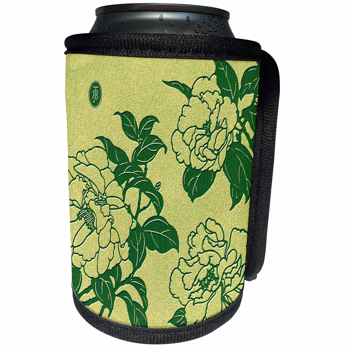 3dRose Russ Billington- Beautiful China Series - Elegant Chinese Floral Design in Green Tonal Shades - Can Cooler Bottle Wrap (cc_238794)