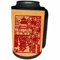 3dRose Russ Billington- Beautiful China Series - Pagoda, Trees and Water Design in Red - Can Cooler Bottle Wrap (cc_238799)