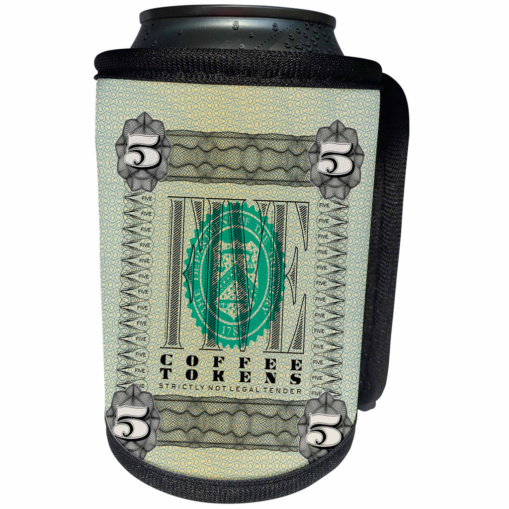 3dRose Russ Billington Designs - Spoof Banknote Style Coffee Token Design - Can Cooler Bottle Wrap (cc_238816)
