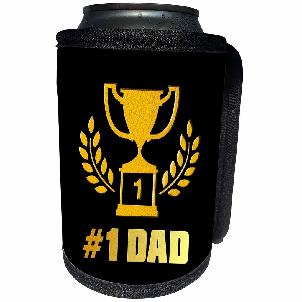 3dRose Russ Billington Designs - Number One Dad- Winners Cup Design in Black and Tonal Yellow - Can Cooler Bottle Wrap (cc_238819)