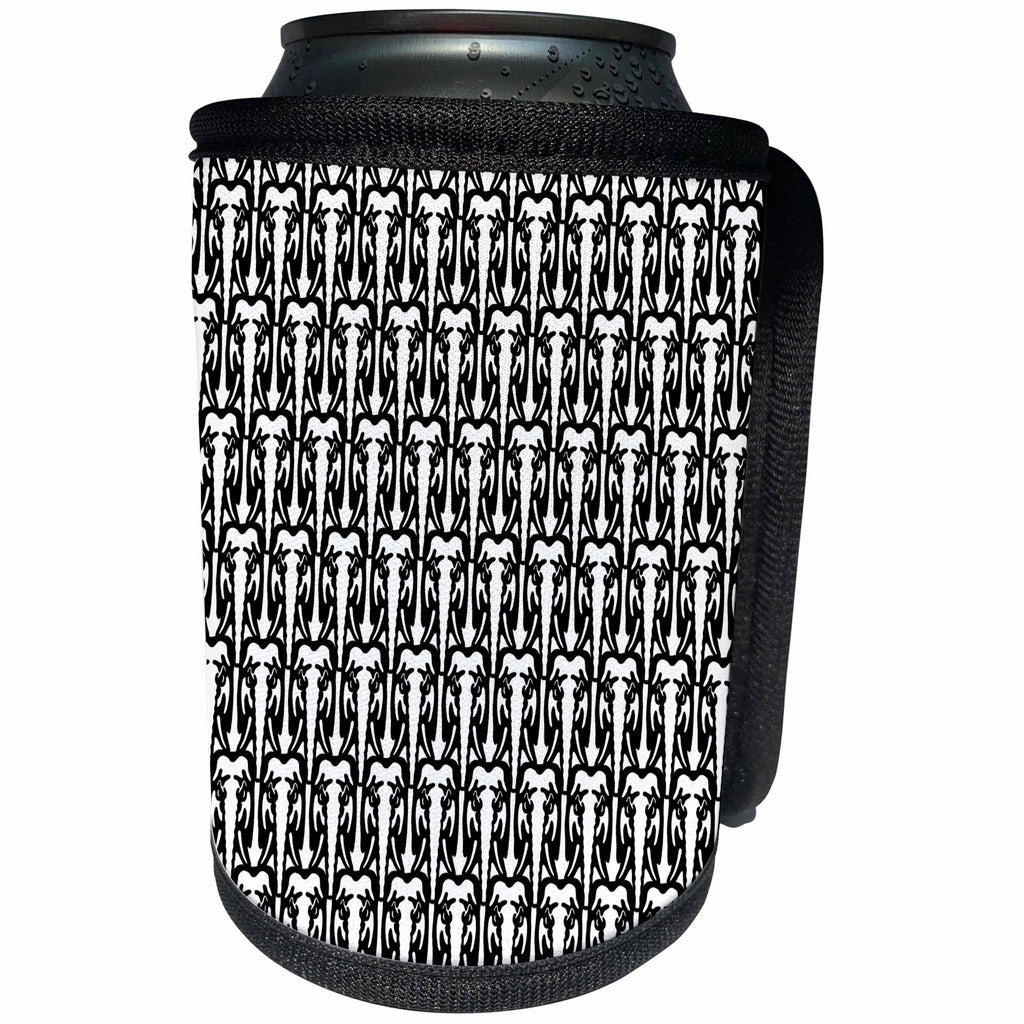 3dRose Russ Billington Patterns - Cool Black and White Elephant Head Pattern - Can Cooler Bottle Wrap (cc_238838)
