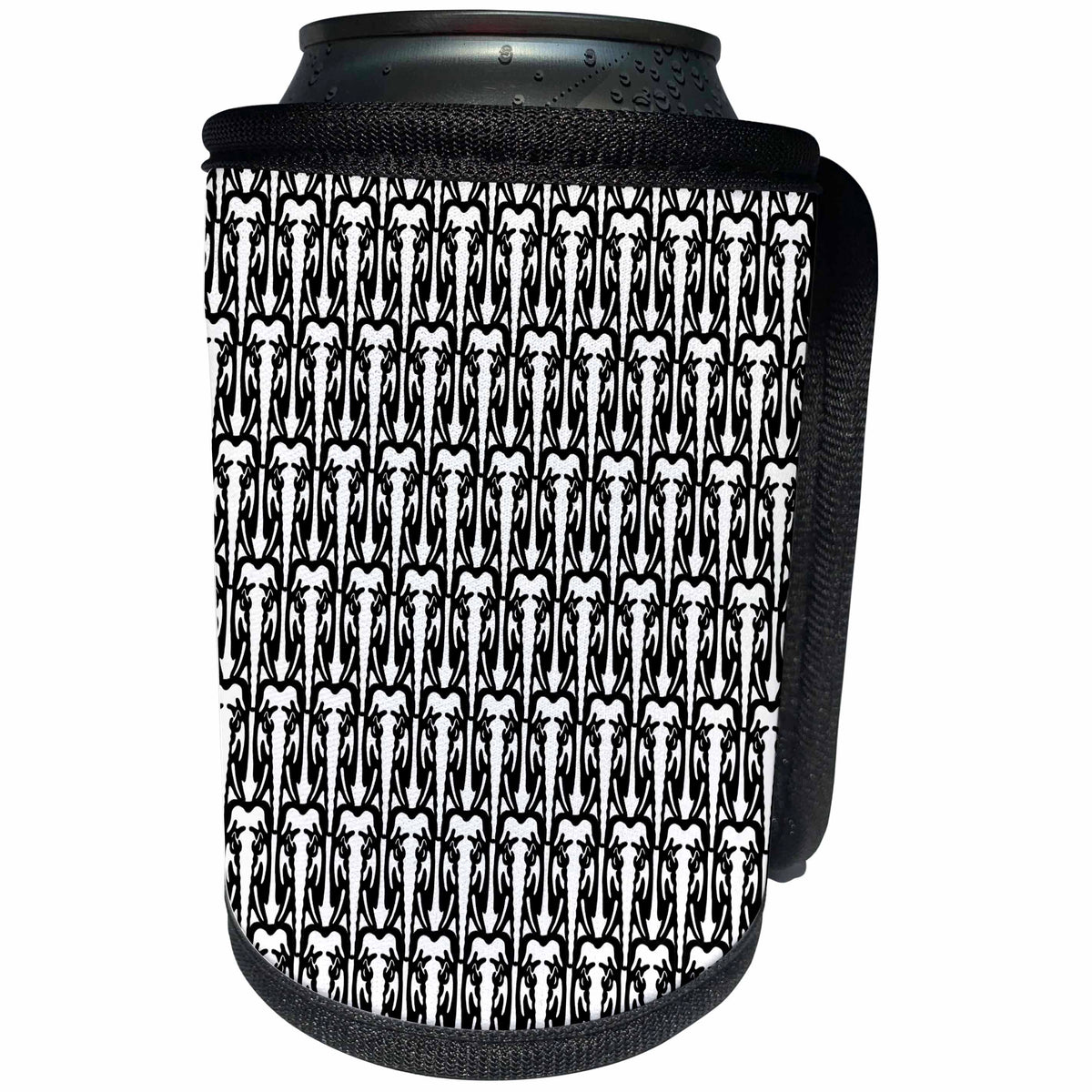 3dRose Russ Billington Patterns - Cool Black and White Elephant Head Pattern - Can Cooler Bottle Wrap (cc_238838)