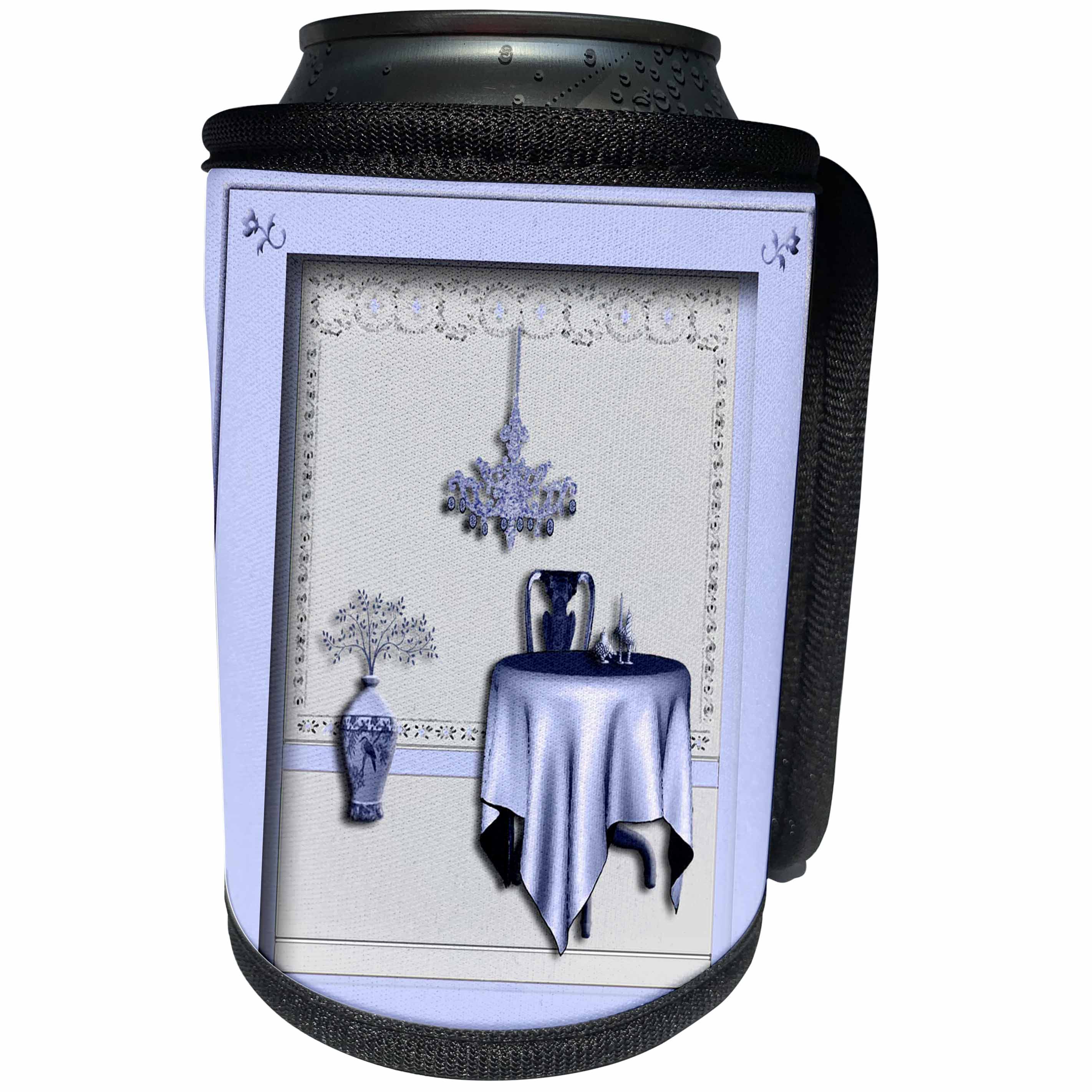 3dRose Beverly Turner Design - Room with Table and Chair Blue - Can Cooler Bottle Wrap (cc_23884)