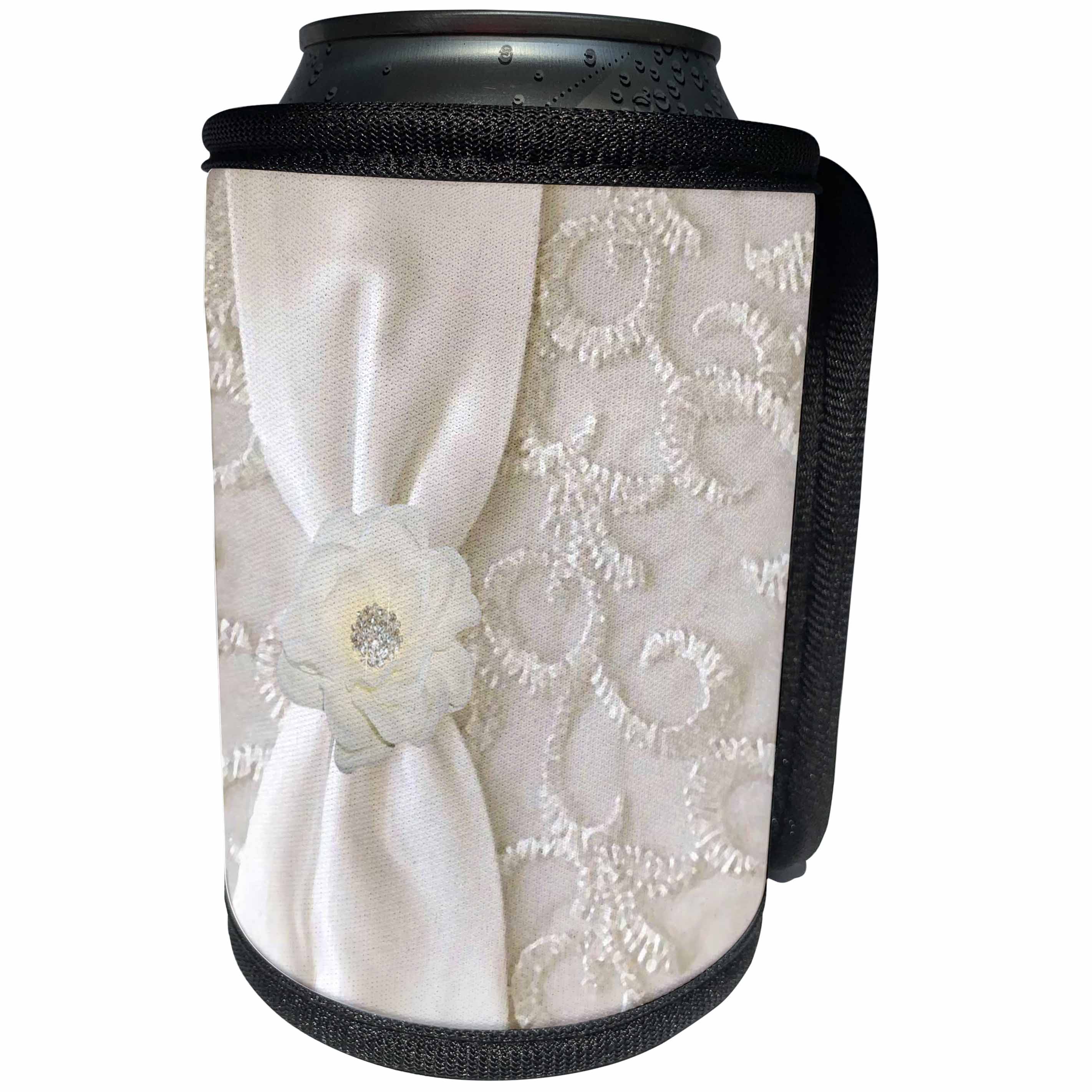 3dRose Beverly Turner Satin Ribbon Design - Cream Flower on Ribbon - Can Cooler Bottle Wrap (cc_23903)