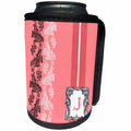 3dRose Russ Billington Monograms- Lacy Pink Initial J - Monogram Initial J in Pink White and Black - Can Cooler Bottle Wrap (cc_239035)