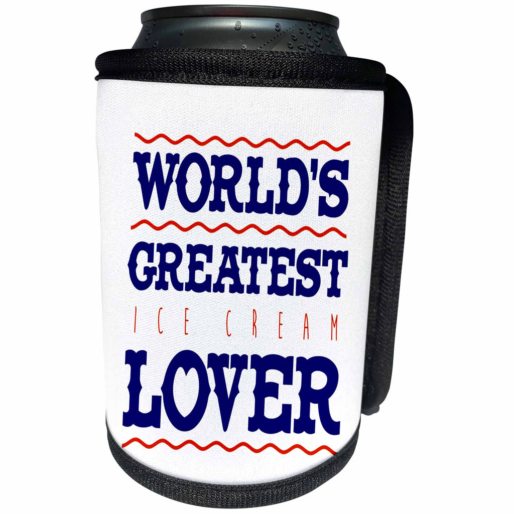 3dRose Russ Billington Designs - Ice Cream- Worlds Greatest Lover - Can Cooler Bottle Wrap (cc_239096)