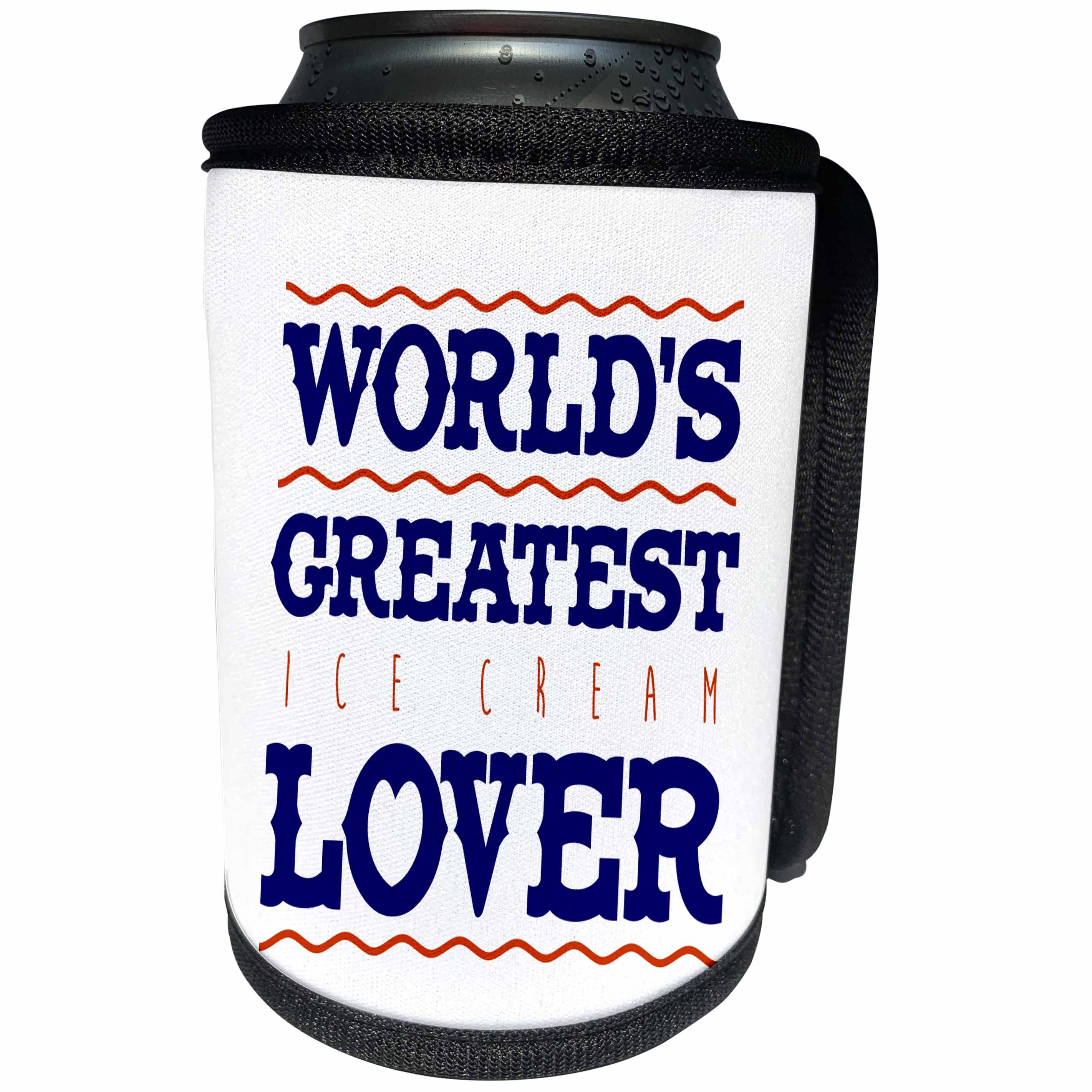 3dRose Russ Billington Designs - Ice Cream- Worlds Greatest Lover - Can Cooler Bottle Wrap (cc_239096)