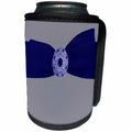 3dRose Beverly Turner Satin Ribbon Design - Blue Ribbon on Stripes with Jewel - Can Cooler Bottle Wrap (cc_23910)