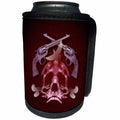 3dRose Russ Billington Designs - Crossed Handguns with Skull and Doves in Red - Can Cooler Bottle Wrap (cc_239114)