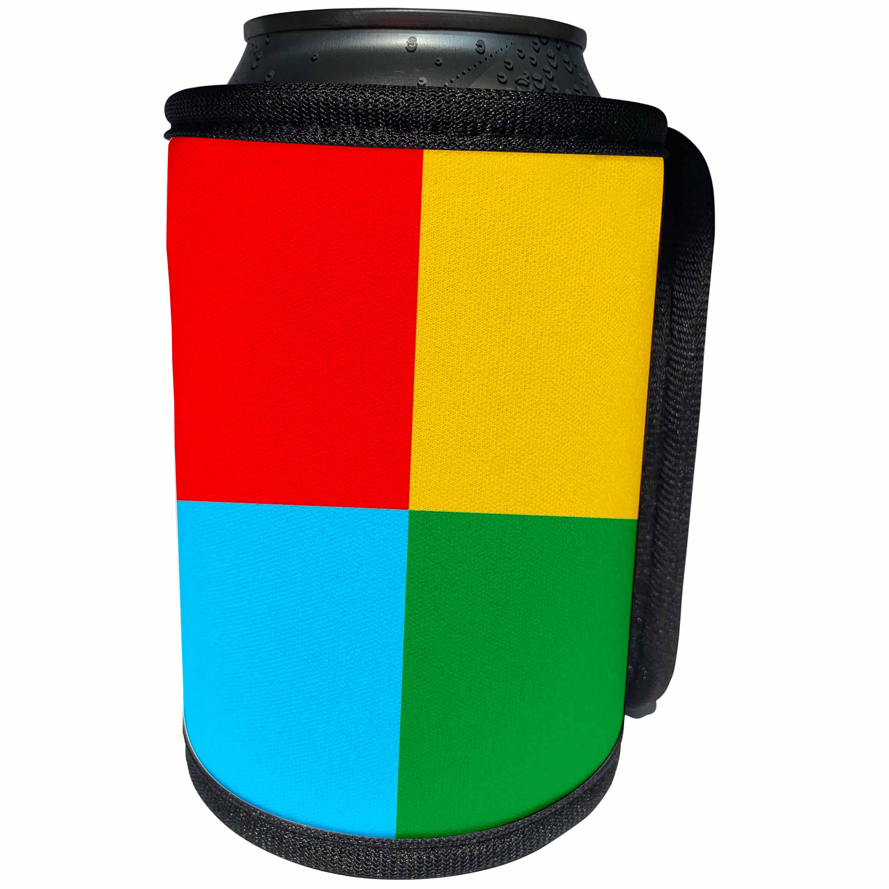 3dRose Russ Billington Designs - Squares in Primary Colors Red Yellow Green and Blue - Can Cooler Bottle Wrap (cc_239115)
