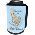 3dRose Russ Billington Designs - Vintage woodcut of Rocking Chair in Brown Blue and Yellow - Can Cooler Bottle Wrap (cc_239122)