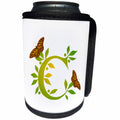 3dRose Russ Billington Monograms- Leafy Initial C - Monogram Initial C in Leafy Green and Yellow with Butterflies - Can Cooler Bottle Wrap (cc_239126)