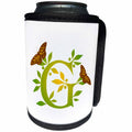 3dRose Russ Billington Monograms- Leafy Initial G - Monogram Initial G in Leafy Green and Yellow with Butterflies - Can Cooler Bottle Wrap (cc_239130)
