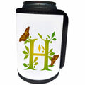 3dRose Russ Billington Monograms- Leafy Initial H - Monogram Initial H in Leafy Green and Yellow with Butterflies - Can Cooler Bottle Wrap (cc_239131)
