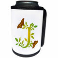 3dRose Russ Billington Monograms- Leafy Initial J - Monogram Initial J in Leafy Green and Yellow with Butterflies - Can Cooler Bottle Wrap (cc_239133)