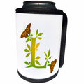3dRose Russ Billington Monograms- Leafy Initial L - Monogram Initial L in Leafy Green and Yellow with Butterflies - Can Cooler Bottle Wrap (cc_239135)