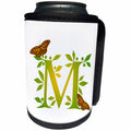 3dRose Russ Billington Monograms- Leafy Initial M - Monogram Initial M in Leafy Green and Yellow with Butterflies - Can Cooler Bottle Wrap (cc_239136)