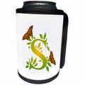 3dRose Russ Billington Monograms- Leafy Initial S - Monogram Initial S in Leafy Green and Yellow with Butterflies - Can Cooler Bottle Wrap (cc_239142)