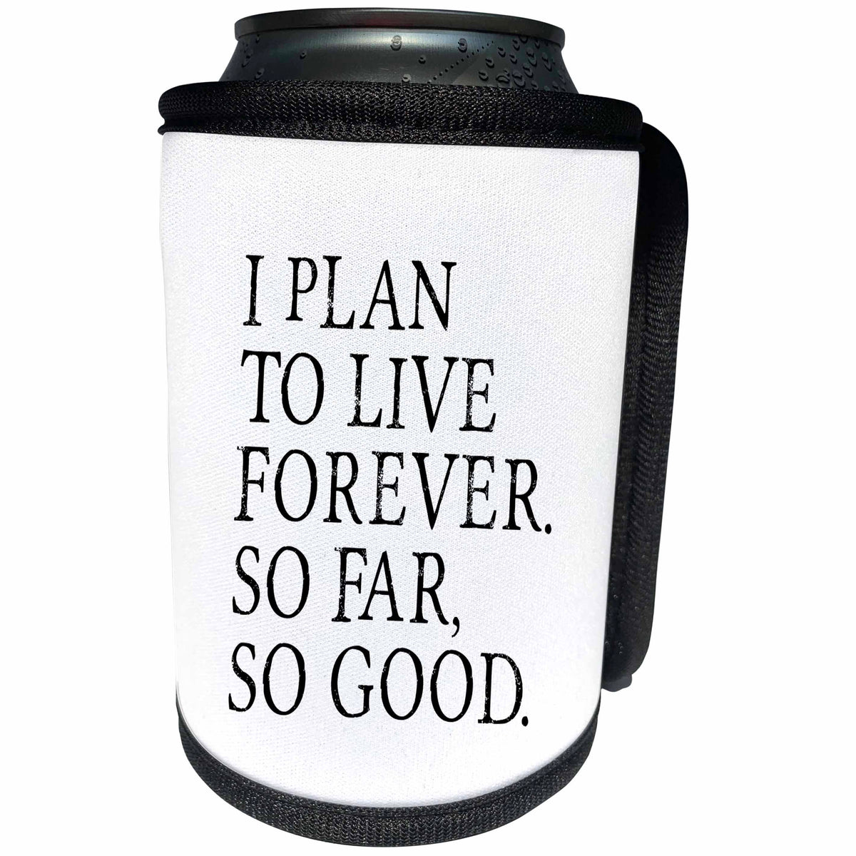 3dRose Russ Billington Designs - Funny Live Forever Design in Black on White - Can Cooler Bottle Wrap (cc_239150)