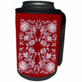 3dRose Russ Billington Chinese Folk Art Series - Chinese Flower Design in White on Red - Can Cooler Bottle Wrap (cc_239154)
