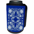 3dRose Russ Billington Chinese Folk Art Series - Vintage Floral Design from China in White on Blue - Can Cooler Bottle Wrap (cc_239155)