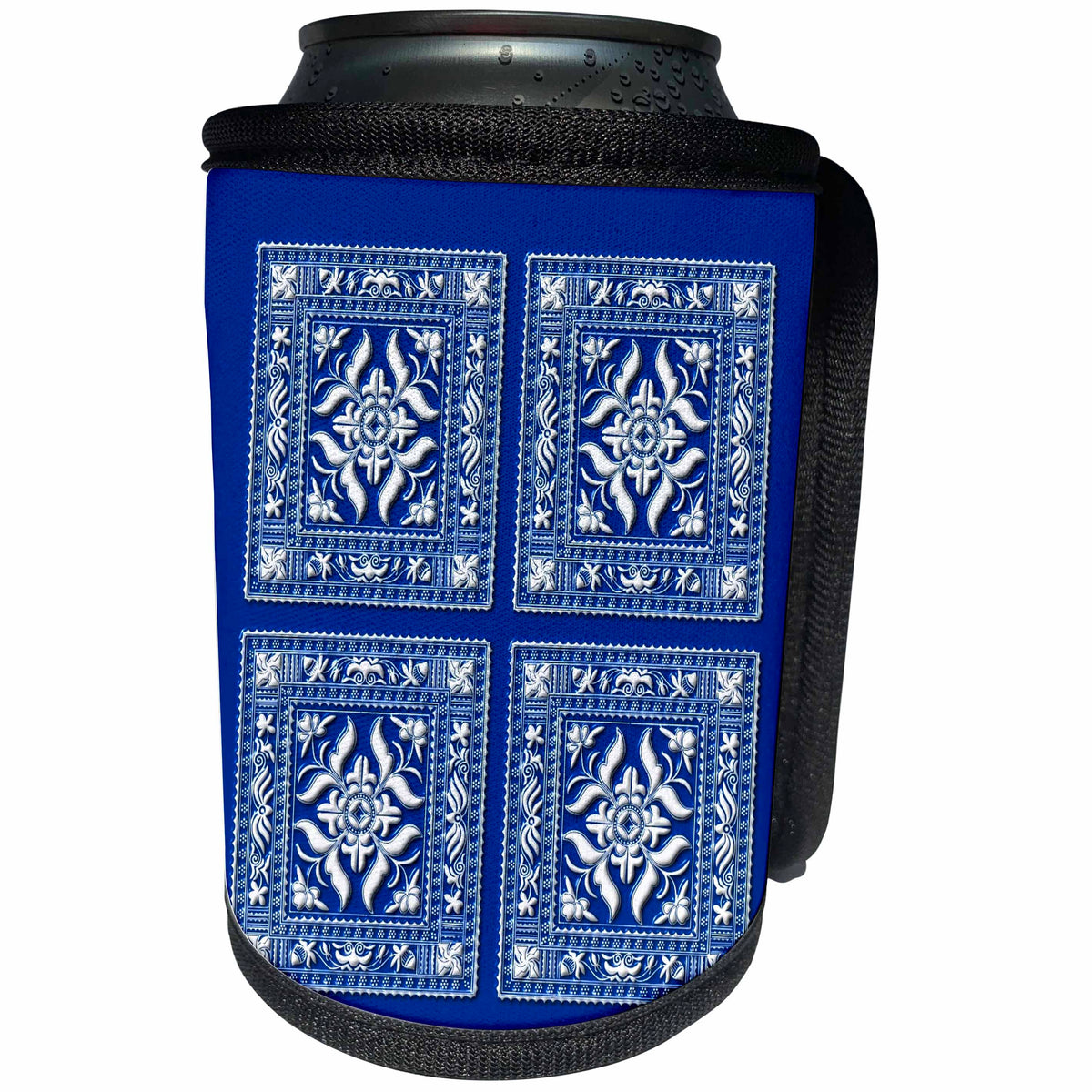 3dRose Russ Billington Chinese Folk Art Series - Pretty Vintage Oriental Design from China in Blue and White - Can Cooler Bottle Wrap (cc_239157)