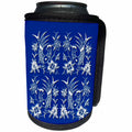 3dRose Russ Billington Chinese Folk Art Series - Cute Cockerels and Flowers Design in Blue and White - Can Cooler Bottle Wrap (cc_239163)