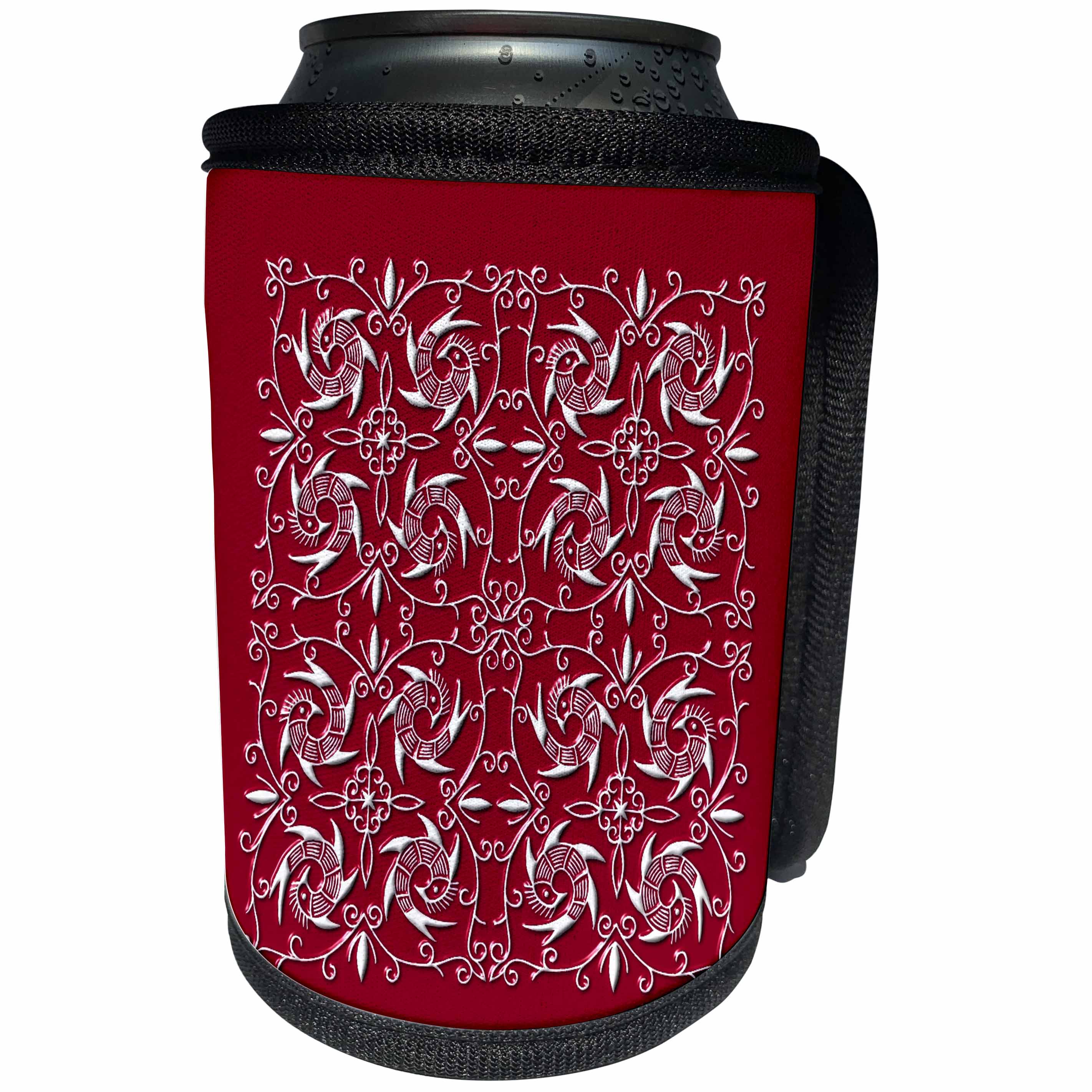 3dRose Russ Billington Chinese Folk Art Series - Dizzy Birds in Red and White - Can Cooler Bottle Wrap (cc_239164)