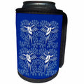 3dRose Russ Billington Chinese Folk Art Series - Funny Chinese Owls Design in White and Blue - Can Cooler Bottle Wrap (cc_239170)