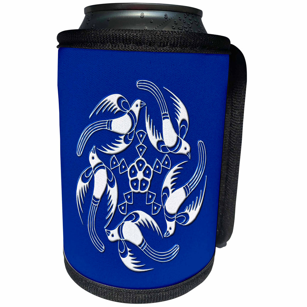 3dRose Russ Billington Chinese Folk Art Series - Chinese Folk Art Flying Doves in Blue and White - Can Cooler Bottle Wrap (cc_239176)