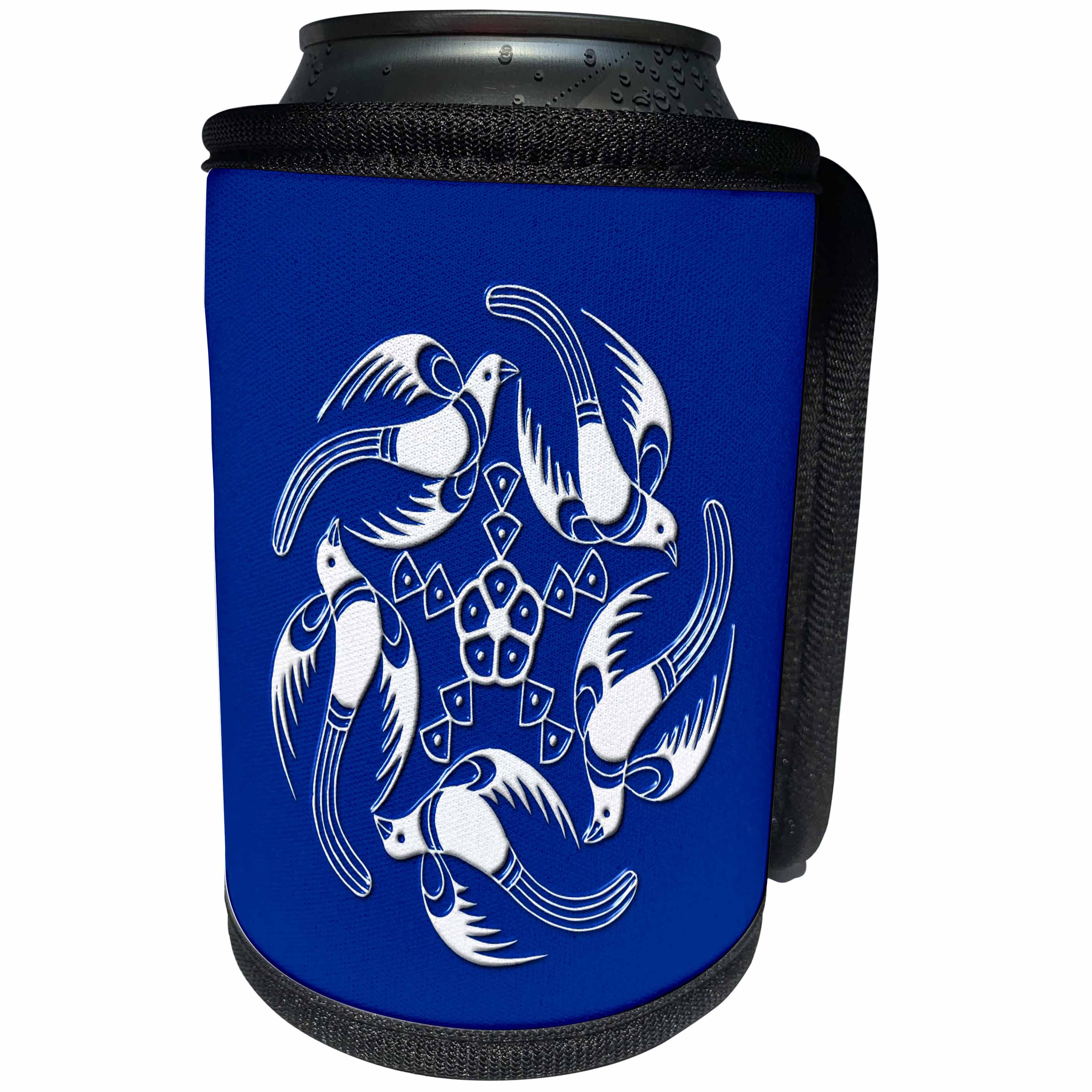 3dRose Russ Billington Chinese Folk Art Series - Chinese Folk Art Flying Doves in Blue and White - Can Cooler Bottle Wrap (cc_239176)