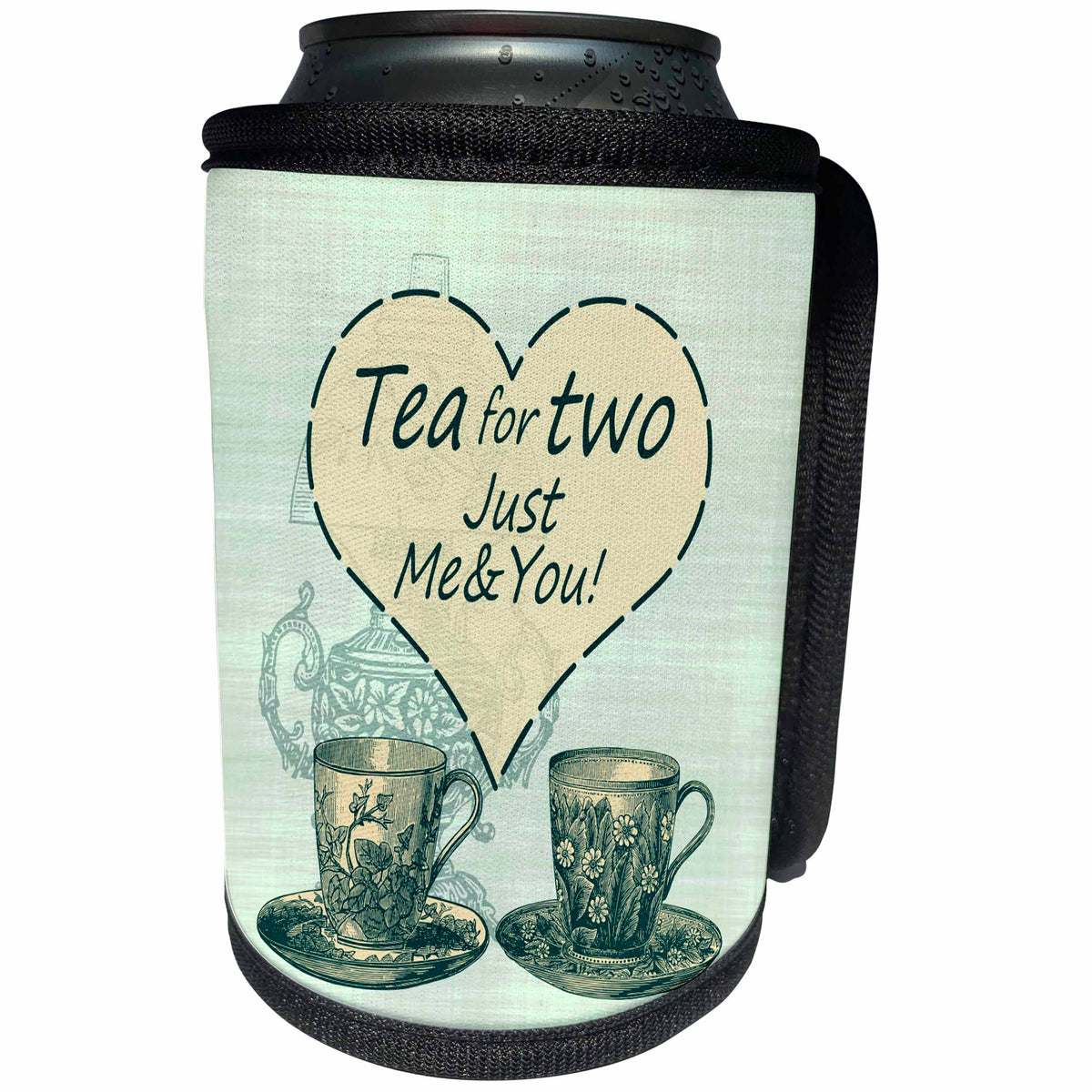 3dRose Russ Billington Designs - Tea For Two- Vintage China Teacups and Oil Lamp - Can Cooler Bottle Wrap (cc_239184)