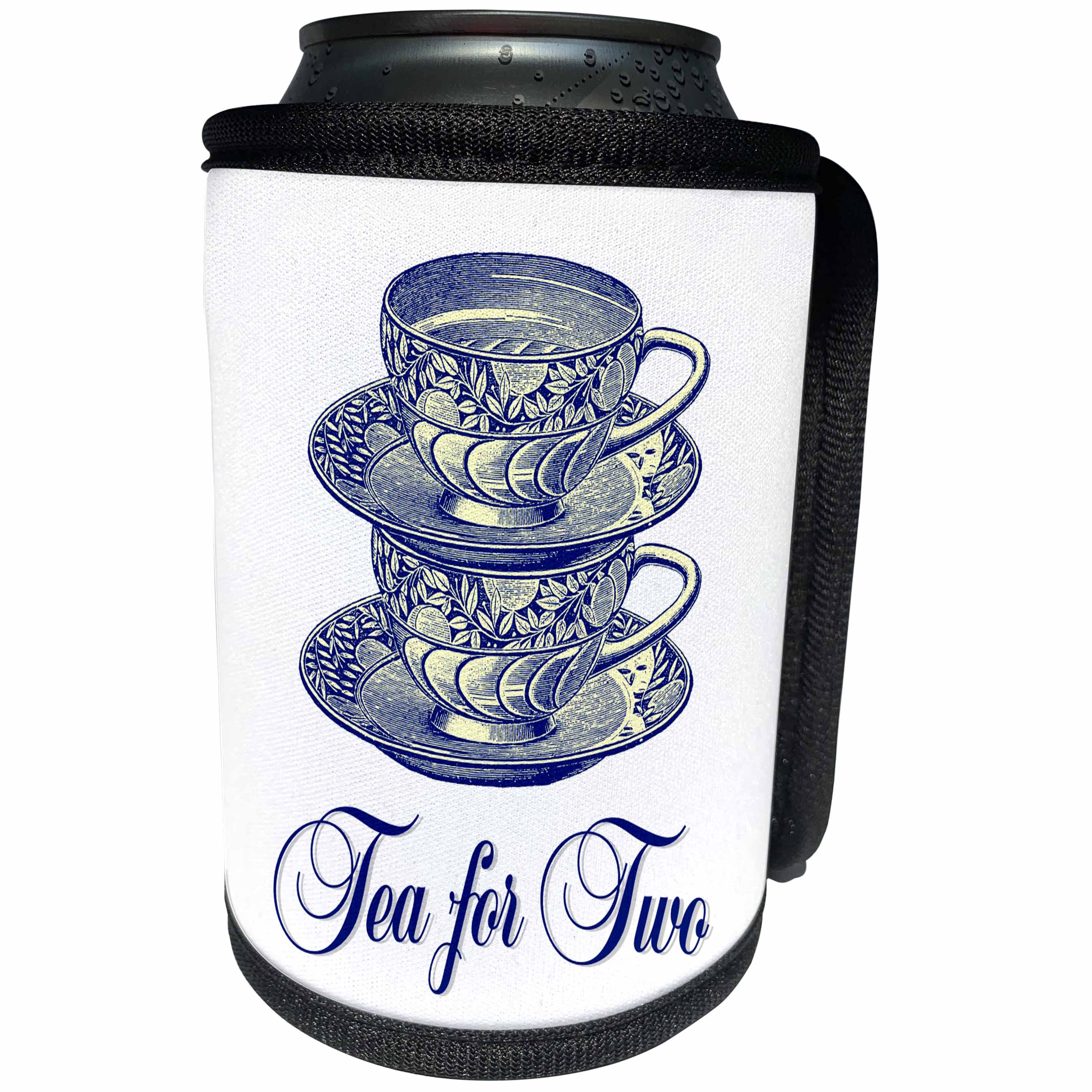 3dRose Russ Billington Designs - Two Pretty China Tea Cups Stacked - Can Cooler Bottle Wrap (cc_239187)