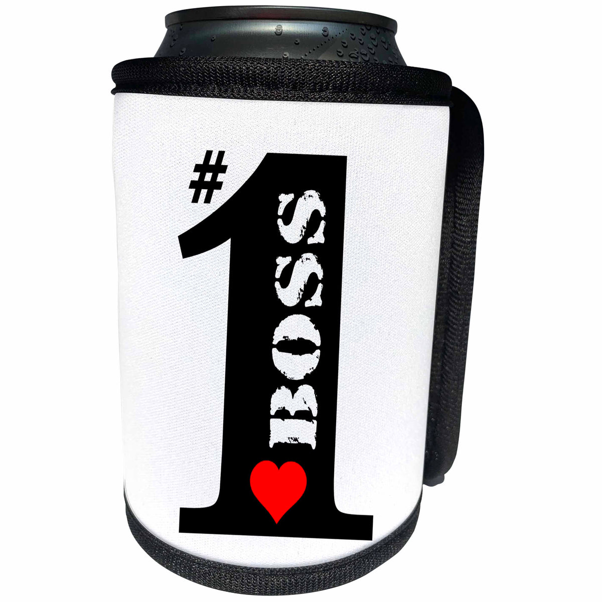 3dRose Russ Billington Designs - Number One Boss- Big Numeral One with Red Heart - Can Cooler Bottle Wrap (cc_239188)