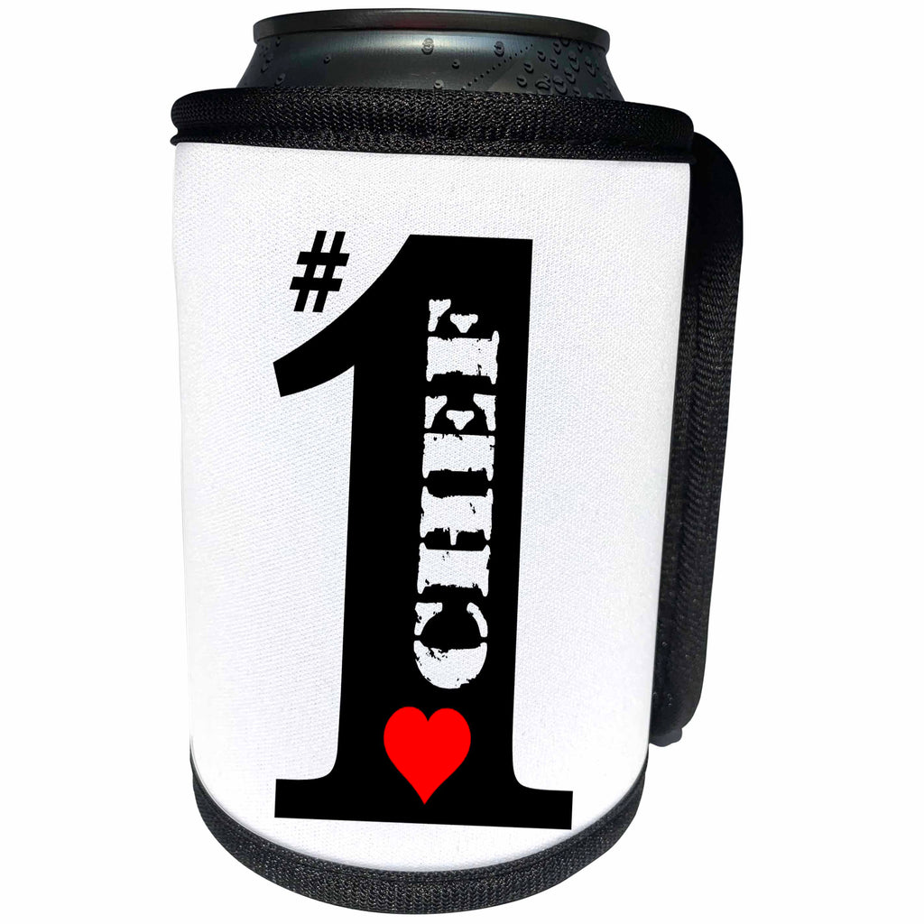 3dRose Russ Billington Designs - Number One Chef- Big Numeral One with Red Heart - Can Cooler Bottle Wrap (cc_239191)