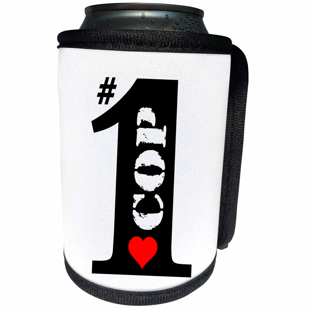 3dRose Russ Billington Designs - Number One Cop- Big Numeral One with Red Heart - Can Cooler Bottle Wrap (cc_239193)