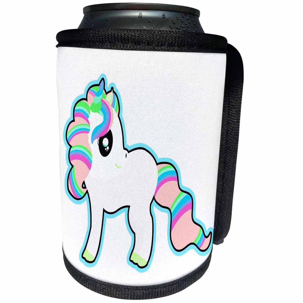 3dRose Dooni Designs - Cute Kawaii Designs - Cute Pretty Kawaii Rainbow Fantasy Unicorn - Can Cooler Bottle Wrap (cc_239498)