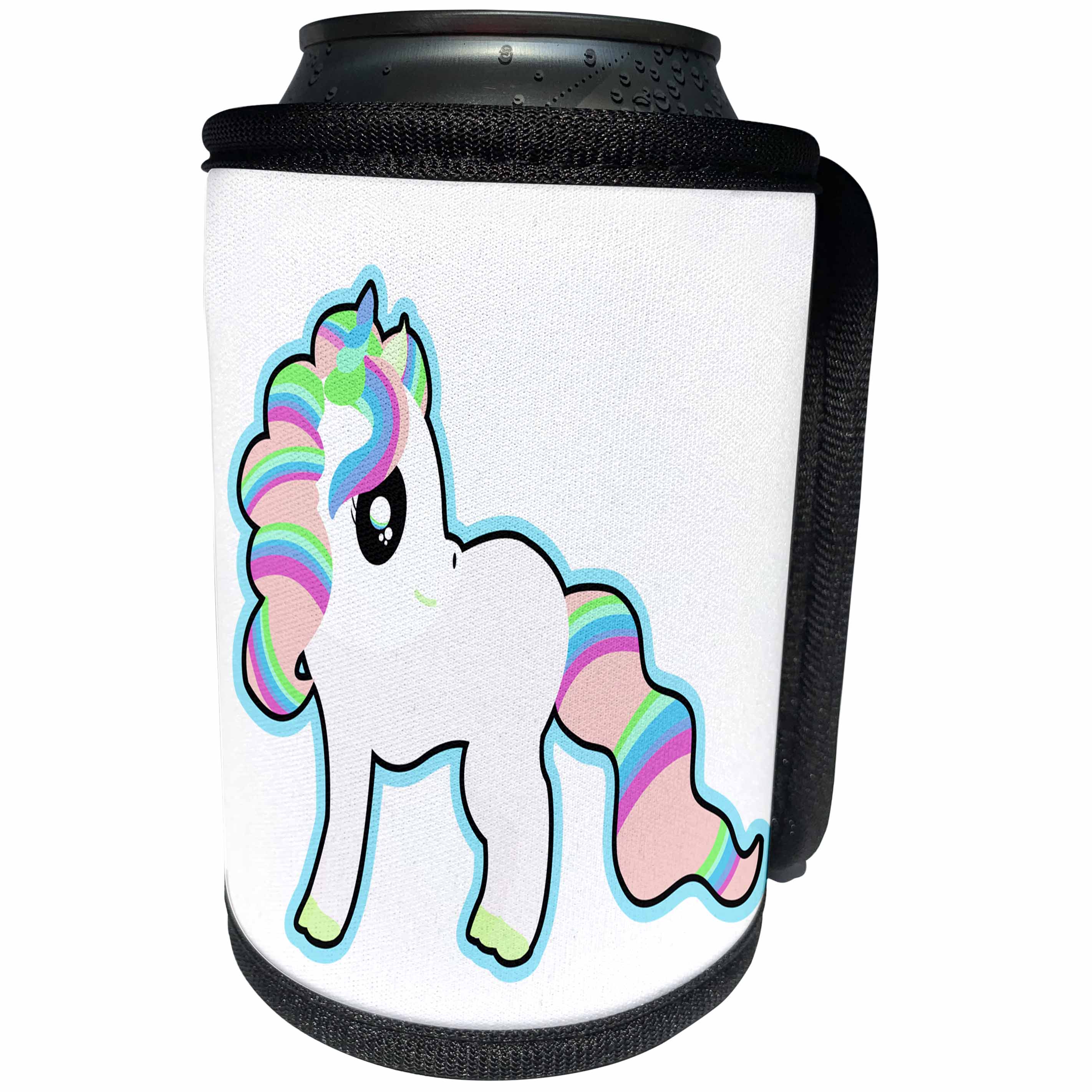 3dRose Dooni Designs - Cute Kawaii Designs - Cute Pretty Kawaii Rainbow Fantasy Unicorn - Can Cooler Bottle Wrap (cc_239498)