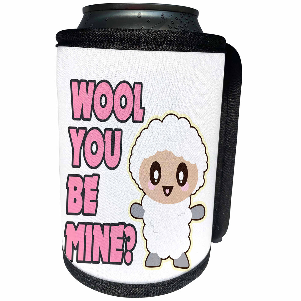 3dRose Dooni Designs - Cute Kawaii Designs - Cute Will Wool You Be Mine Lamb Funny Valentine - Can Cooler Bottle Wrap (cc_239500)