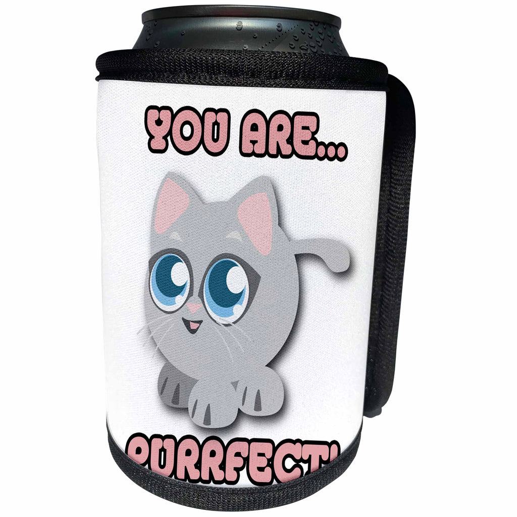3dRose Dooni Designs - Cute Kawaii Designs - Cute You Are PURRfect Perfect Kitty Cat - Can Cooler Bottle Wrap (cc_239501)
