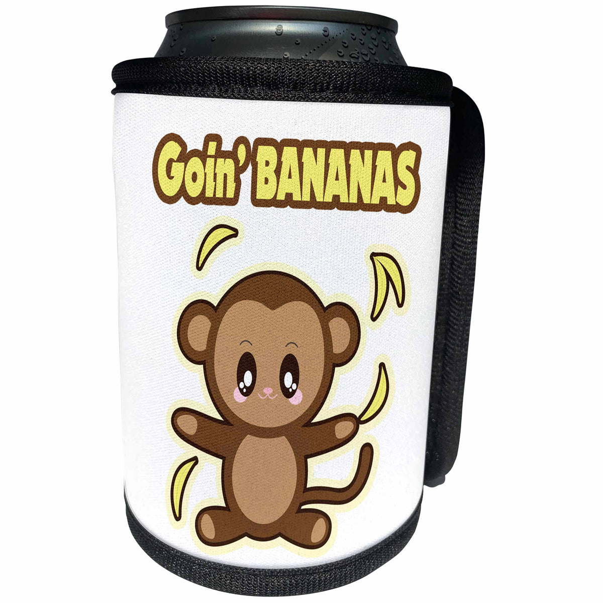 3dRose Dooni Designs - Cute Kawaii Designs - Funny Going Bananas Cute Kawai Style Monkey - Can Cooler Bottle Wrap (cc_239505)