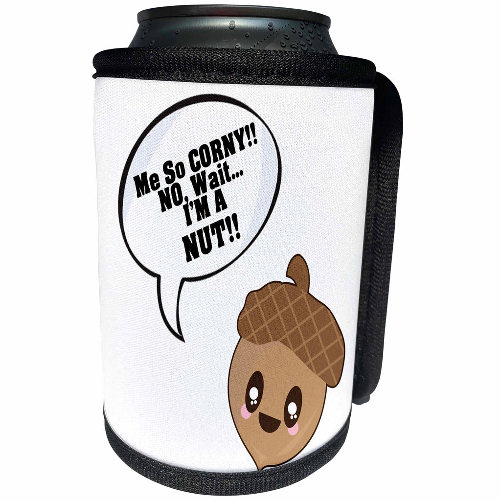 3dRose Dooni Designs - Cute Kawaii Designs - Funny Kawaii Corny Nut Acorn Humor - Can Cooler Bottle Wrap (cc_239507)